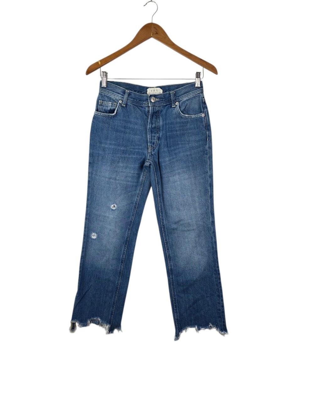 We The Free FP Size 24 Maggie Straight Jeans Raw Hem Ankle Wide Leg Button Fly